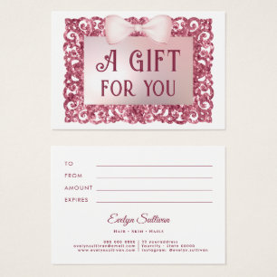 Pink glitter frame bow gift card