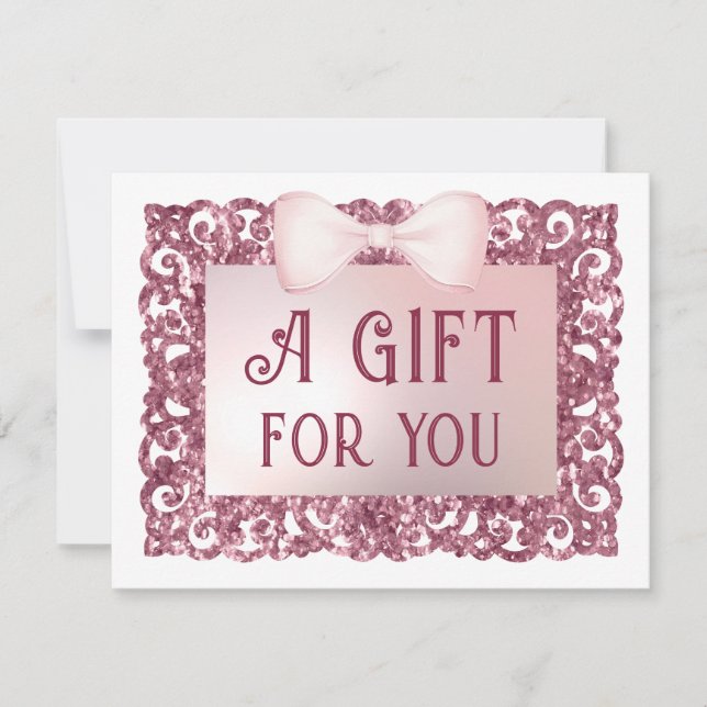 Pink glitter frame bow gift certificate (Front)