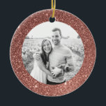 Pink Glitter Frame Holiday Christmas Ornament<br><div class="desc">A modern frame of faux rose gold glitter sparkles and shines on this custom Christmas ornament featuring your personal photo on one side and easily customised template text on the back. Commemorate the year with this personalised ornament or give to family as a unique holiday keepsake.</div>