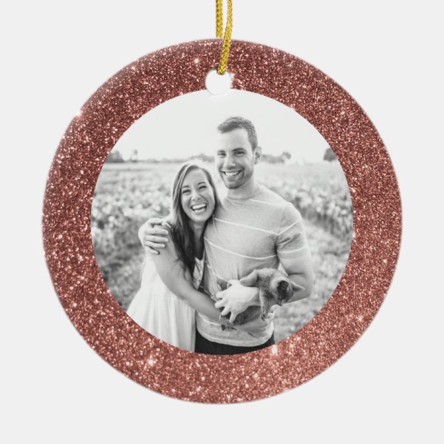 Pink Glitter Frame Holiday Christmas Ornament (Front)