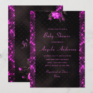 Pink Glitter Framed Baby Girl Shower Invitation