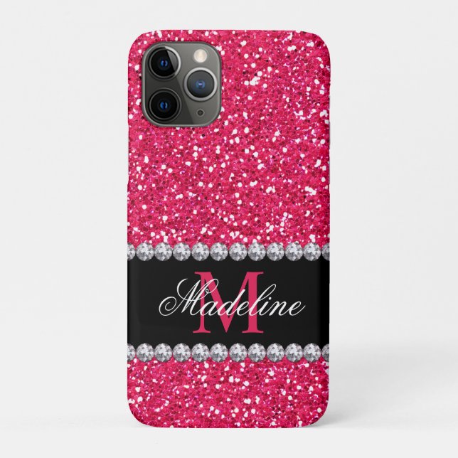 Pink Glitter, Gem, Monogrammed Case-Mate iPhone Case (Back)