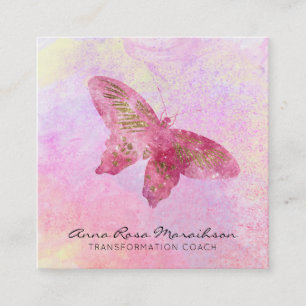 *~* Pink Glitter Gilded Butterfly Pastel Fantasy Square Business Card