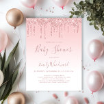Pink Glitter Girl Baby Shower Invitation Postcard<br><div class="desc">This trendy baby shower invitation features a border of sparkly dripping pink faux glitter on an ombre pink background. The words "Baby Shower" and the name of the mum-to-be appear in rose pink handwriting script,  with the remaining text in sans serif font.</div>