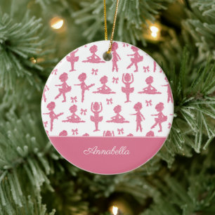 Pink Glitter Girl Ballerina Pattern Christmas Ceramic Tree Decoration