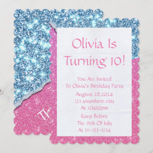 PINK GLITTER GIRL BIRTHDAY INVITATION