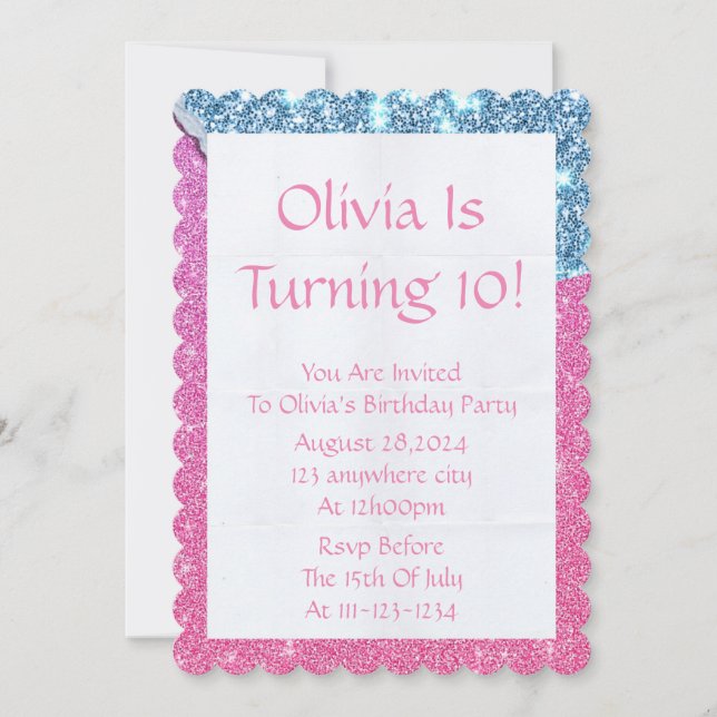 PINK GLITTER GIRL BIRTHDAY INVITATION (Front)
