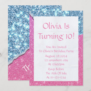 PINK GLITTER GIRL BIRTHDAY INVITATION