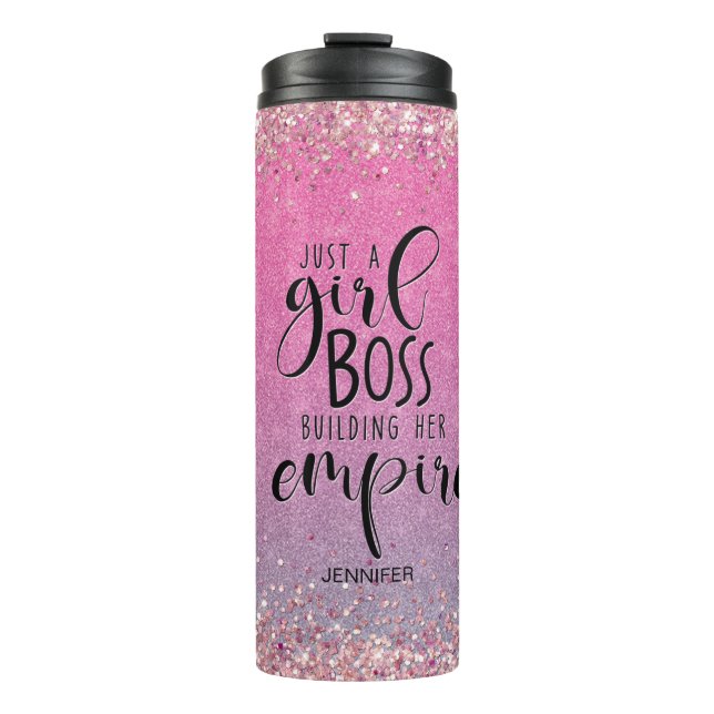 Pink Glitter Girl Boss Name Building Empire   Thermal Tumbler (Front)