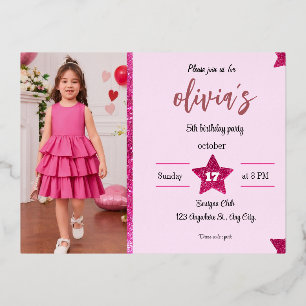 pink glitter girl foil invitation postcard