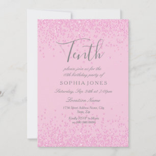 Pink Glitter Girls 10th Birthday Party Invite