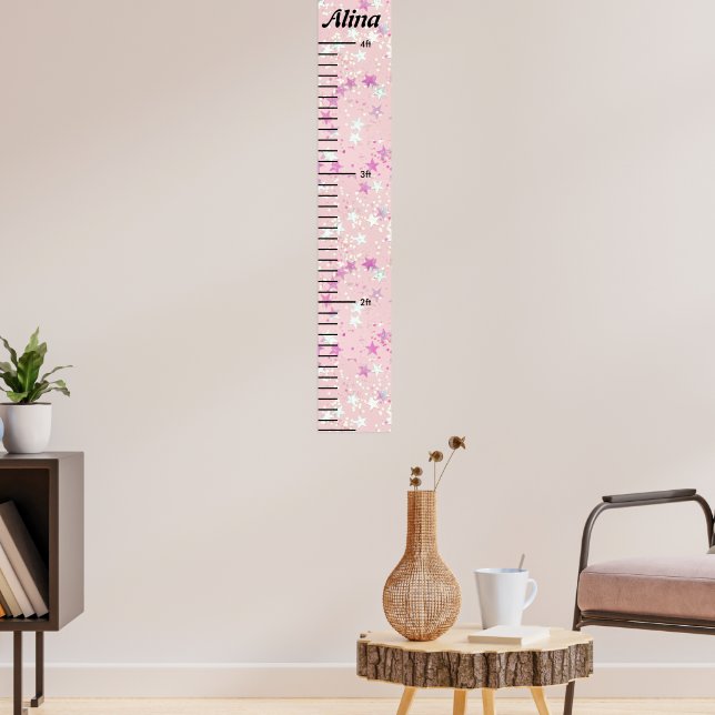 Pink Glitter  Girls Personalised Wall Growth Chart (Living Room 3)