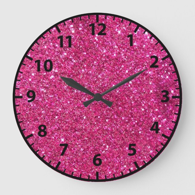 Pink Glitter Girl's Room Wall Clock (Front)