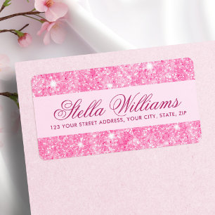 Pink glitter girly glam return address label