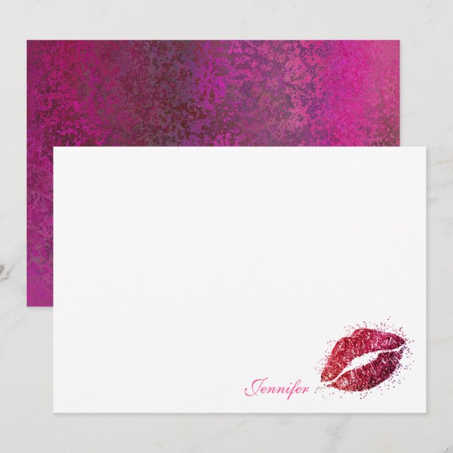 Pink Glitter Girly Lipstick Kiss Personalised Card (Front/Back)