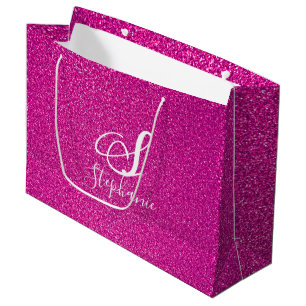 Pink Glitter Girly Monograms Cute Colourful Pretty Large Gift Bag