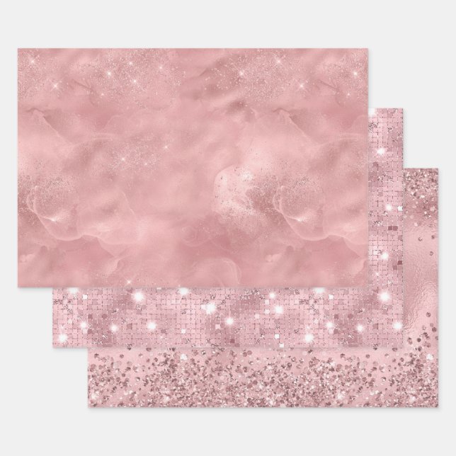 Pink Glitter Glam Bling Trendy Stylish For her Wrapping Paper Sheet (Set)