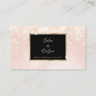 Pink Glitter Glam Elegant Black and Gold Salon Business Card