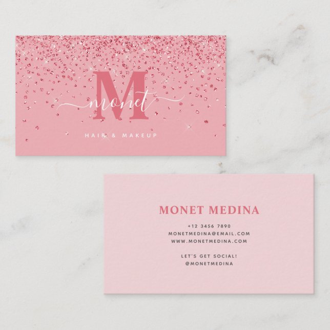 Pink Glitter Glam Hair & Makeup Business Card (Front/Back)