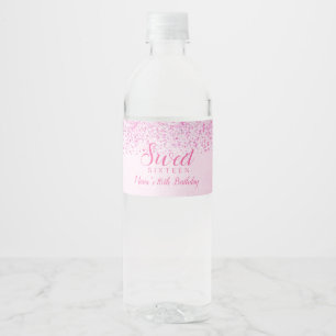 Pink Glitter, Glam Sweet 16 Water Bottle Label