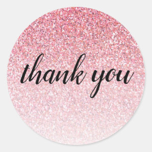 Pink Glitter Glam Thank You Birthday Classic Round Sticker