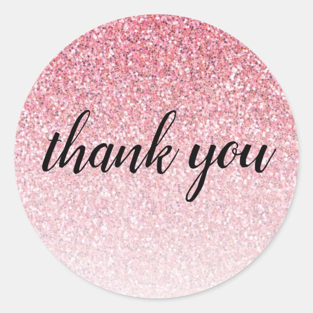 Pink Glitter Glam Thank You Birthday Classic Round Sticker (Front)