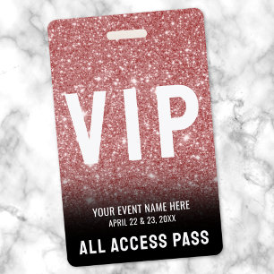 Pink Glitter Glam VIP All Access Pass Event ID Badge