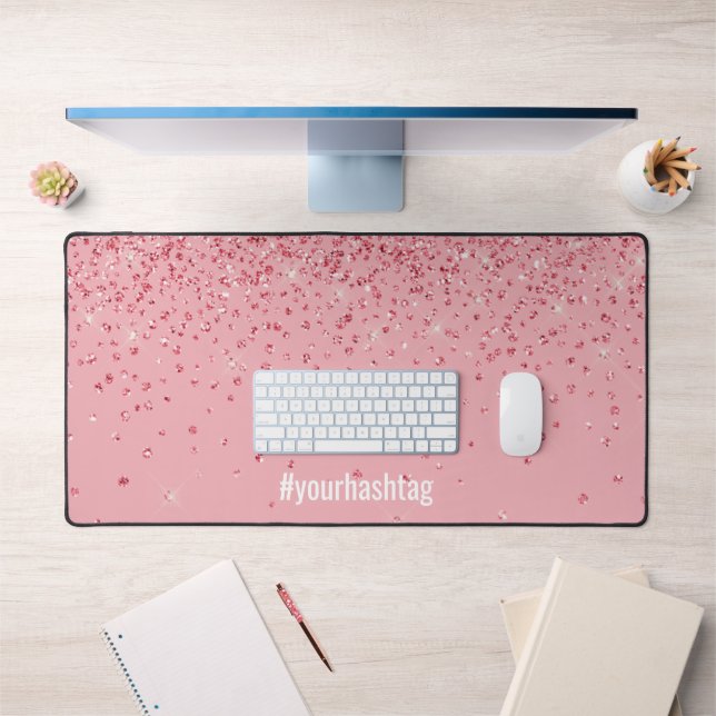 Pink Glitter Glam with Your Hashtag  Desk Mat (Office 1)