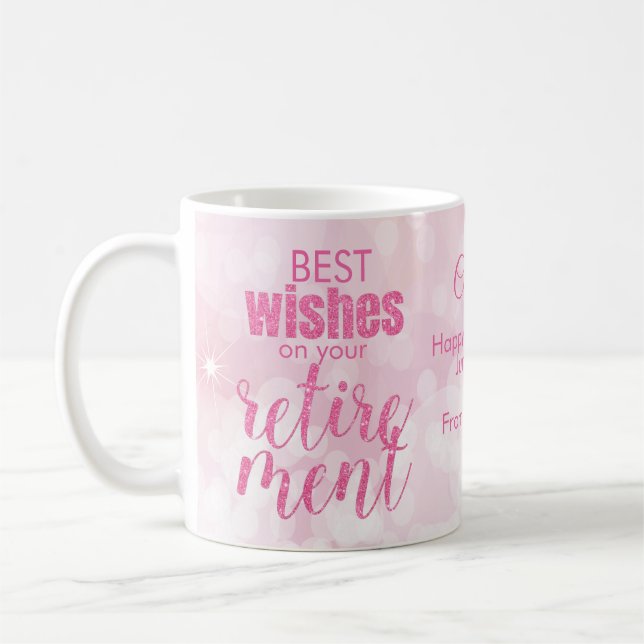 Pink Glitter Glamourous Retirement Wishes Coffee Mug (Left)