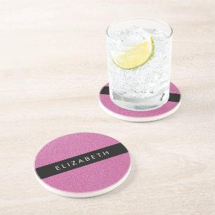 Pink Glitter, Glitter Background, Your Name Coaster