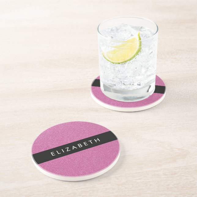 Pink Glitter, Glitter Background, Your Name Coaster (Side)