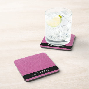 Pink Glitter, Glitter Background, Your Name Coaster