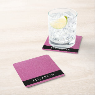 Pink Glitter, Glitter Background, Your Name Square Paper Coaster