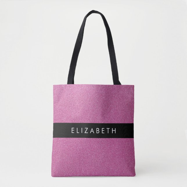 Pink Glitter, Glitter Background, Your Name Tote Bag (Front)