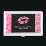 Pink Glitter & Glitter Lips Business Card Holder<br><div class="desc">Elegant modern geometric pink glitter lips and pink glitter background.</div>
