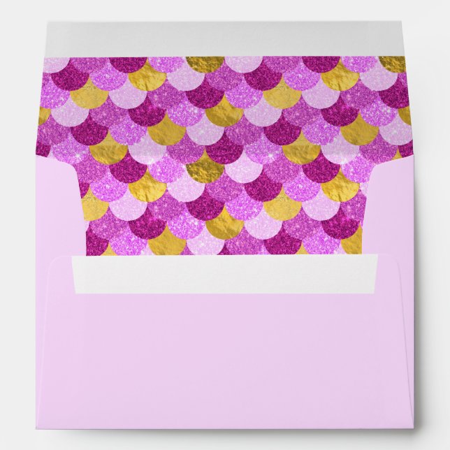 Pink Glitter Gold Foil Mermaid Scales Pattern Envelope (Back (Bottom))