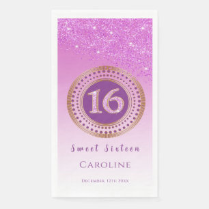 Pink Glitter & Gold Sweet 16 Monogrammed Napkin
