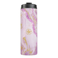*~* Pink Glitter Gold Veins Marble Thermal Tumbler