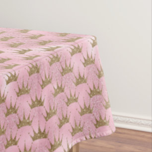 Pink Glitter Golden Crown Tablecloth