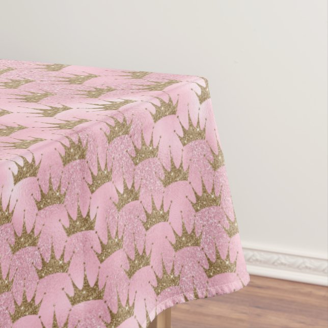 Pink Glitter Golden Crown Tablecloth (In Situ)