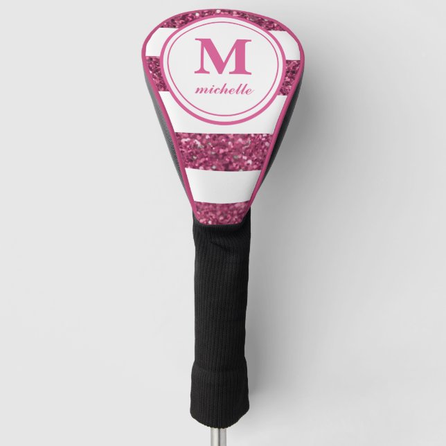 Pink Glitter | Golf | personalised NAME monogram Golf Head Cover (Front)