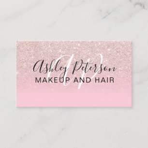 Pink glitter gradient candy monogram makeup hair business card