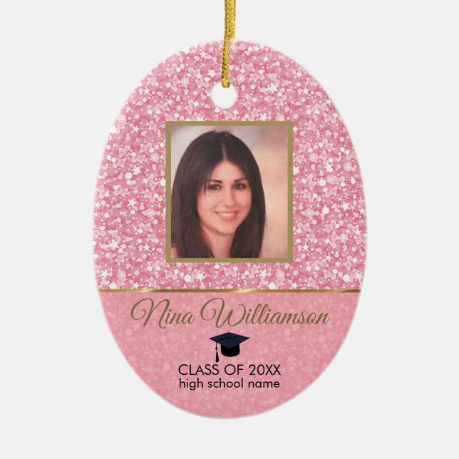 Pink Glitter-Graduation Ceramic Tree Decoration (Front)