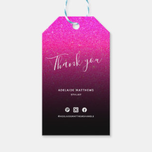 Pink Glitter Hair Salon Makeup Artist Thank you Gift Tags