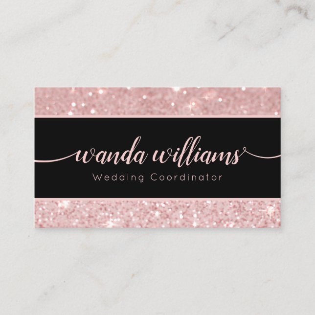 Pink Glitter Handwritten Calligraphy Business Card (Front)