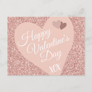 Pink Glitter Happy Valentines Day XOX Postcard