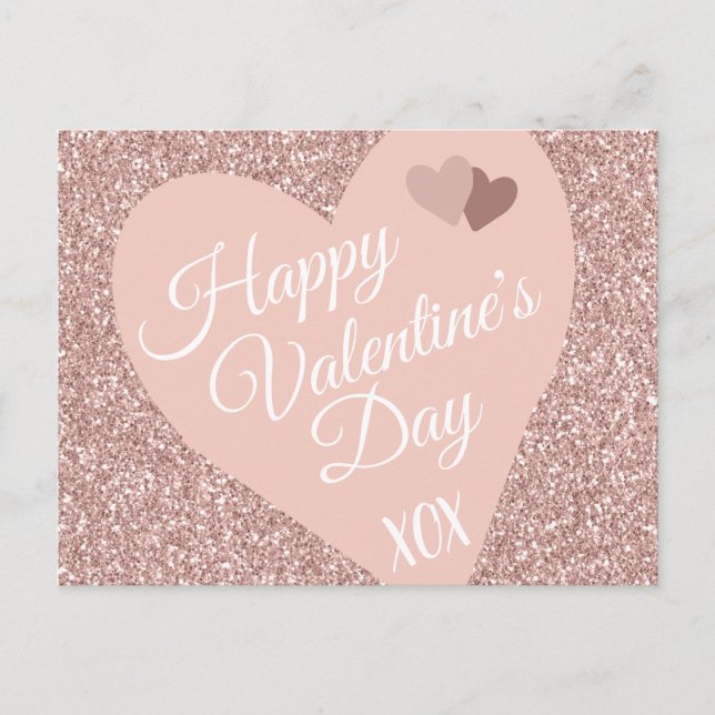 Pink Glitter Happy Valentines Day XOX Postcard (Front)