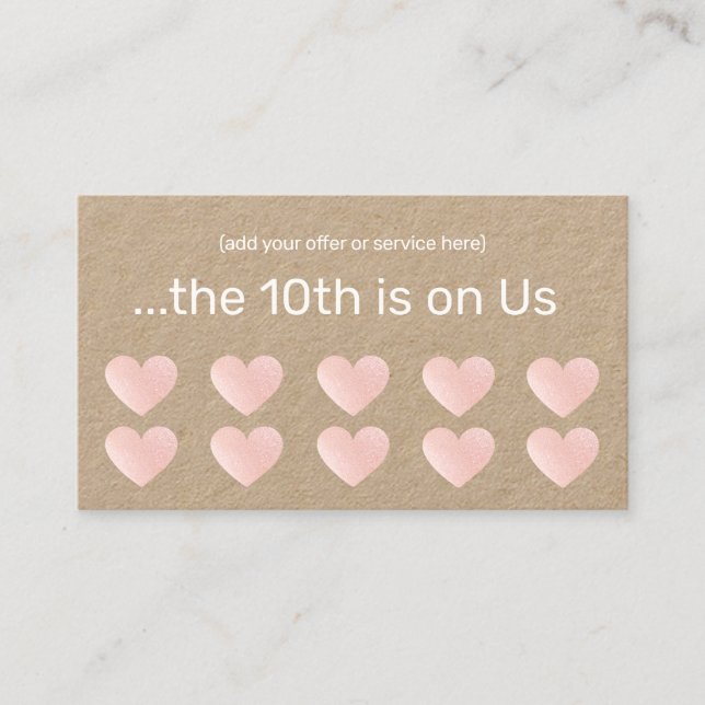 Pink Glitter Heart 10 Punch Salon Customer Loyalty (Front)