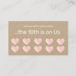 Pink Glitter Heart 10 Punch Salon Customer Loyalty Card