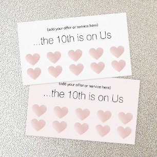 Pink Glitter Heart 10 Punch Salon Customer Loyalty Card